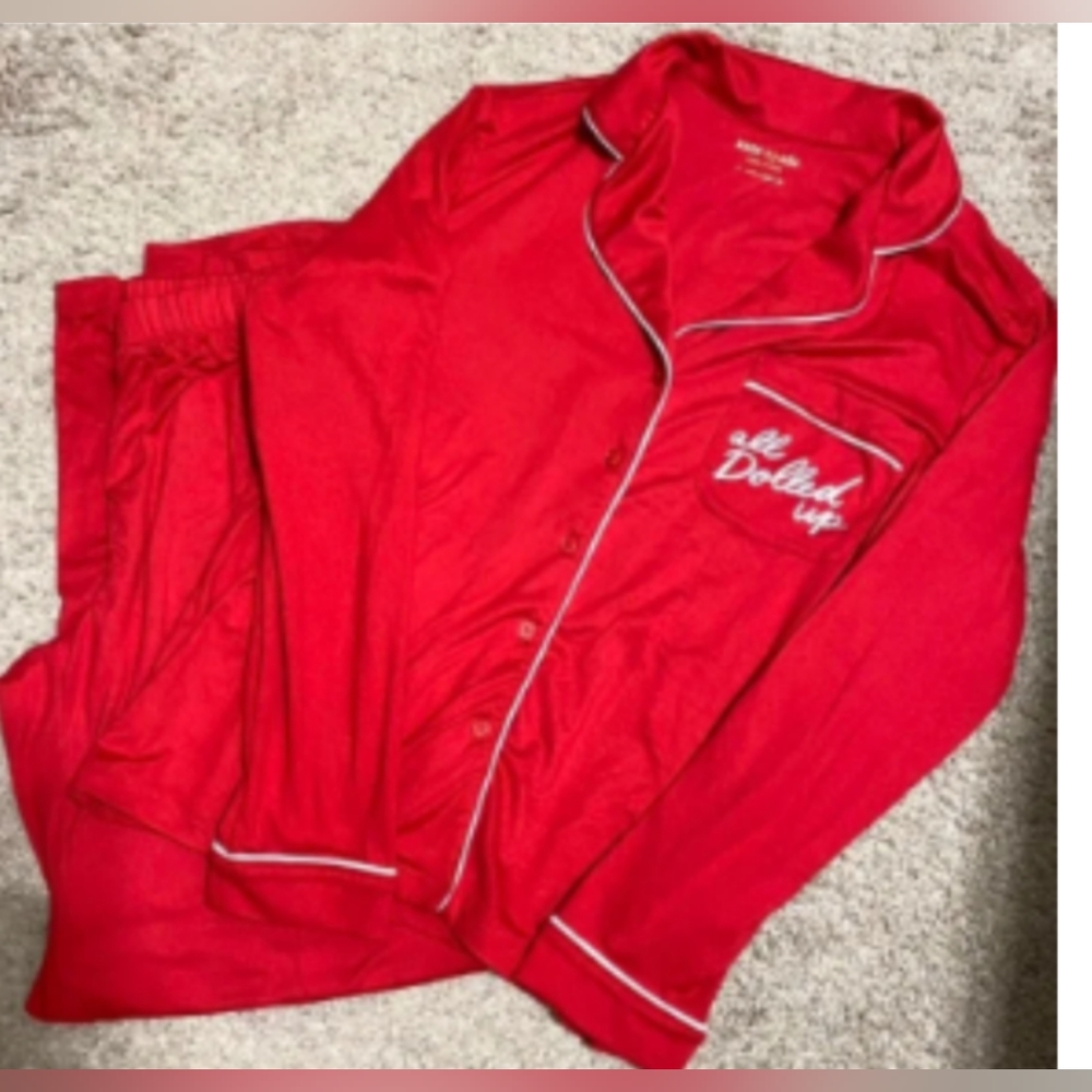 Kate Spade Red “All Dolled Up” Pajama Pant 2pc Set Size L